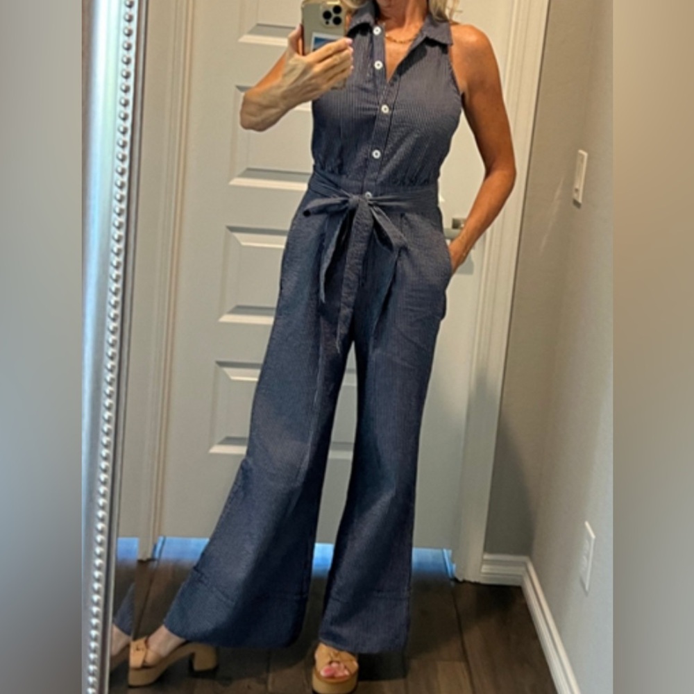 Maeve Navy Striped Jumpsuit
